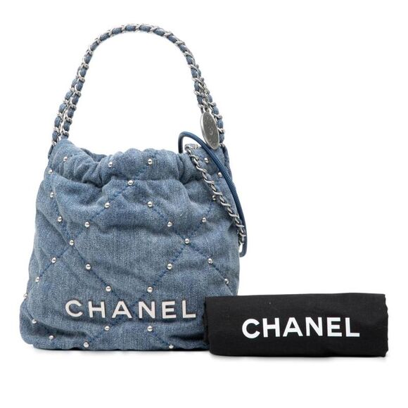Pre Loved chanel Quilted Denim Shoulder Bag Women Blue Satchel - Picture 8 of 8